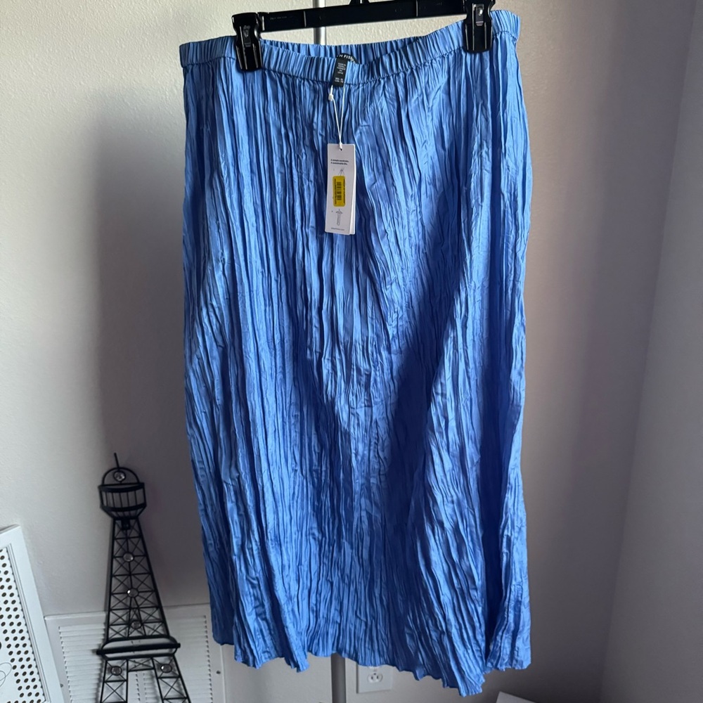 NWT Eileen Fisher Crushed 100% Silk Flared Skirt Ultramarine Sz L - Picture 4 of 6